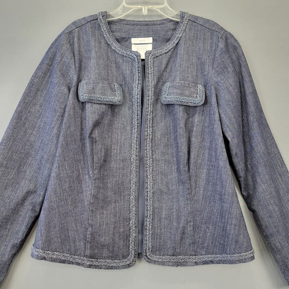 Christopher Banks Blue Jacket Stretch Open Chambray Long Sleeves Coat Women's M